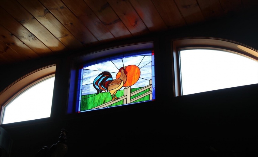 Window above Kitchen above cabinets and range