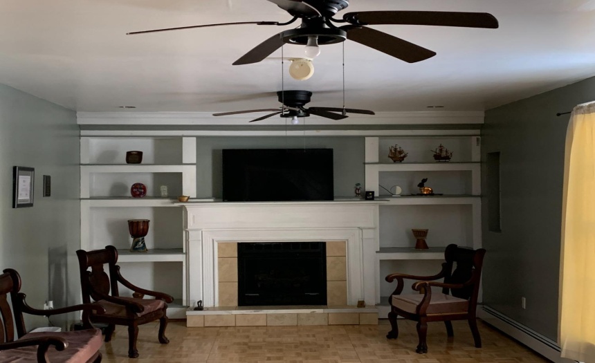 living room with gas fireplace