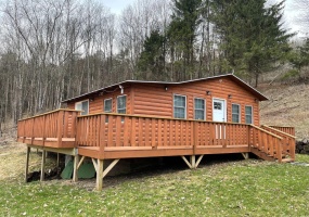 DELAWARE COUNTY: Turn-key log sided cabin camp, 4 bedrooms 1 bath, 12.6 Acres, detached garage with a wraparound deck