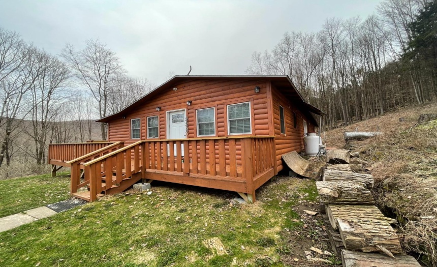 4 Bedroom cabin on 12.6 acres, panoramic mountain views, outdoor lights, and a sidewalk leading right up to it