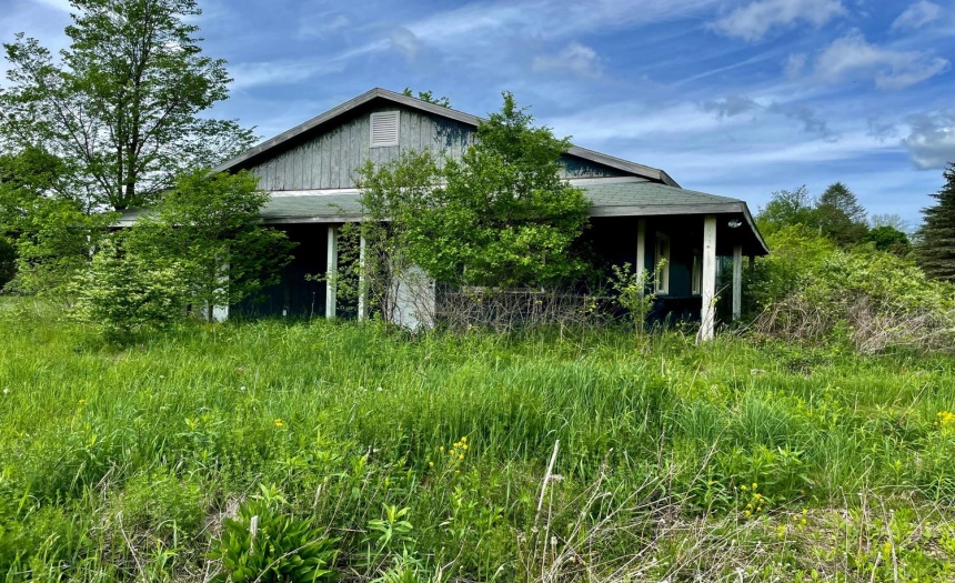 Looking at the building facing north.