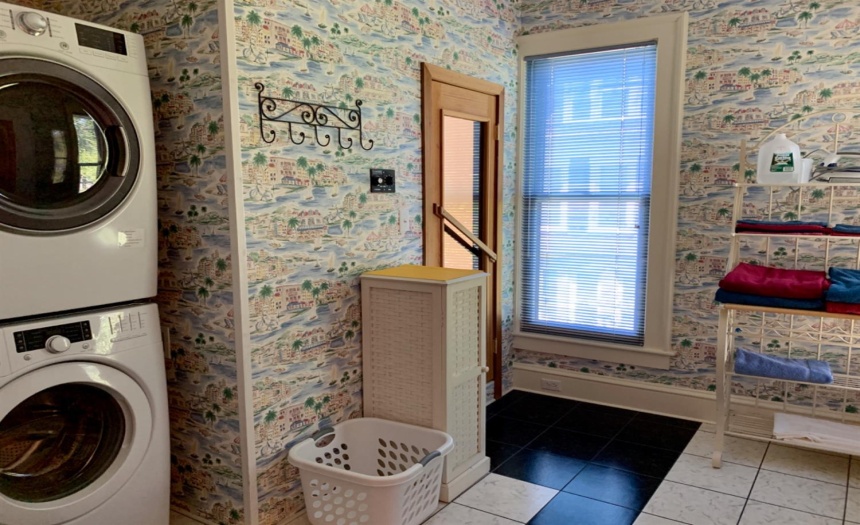 Full bath with laundry and sauna, second floor