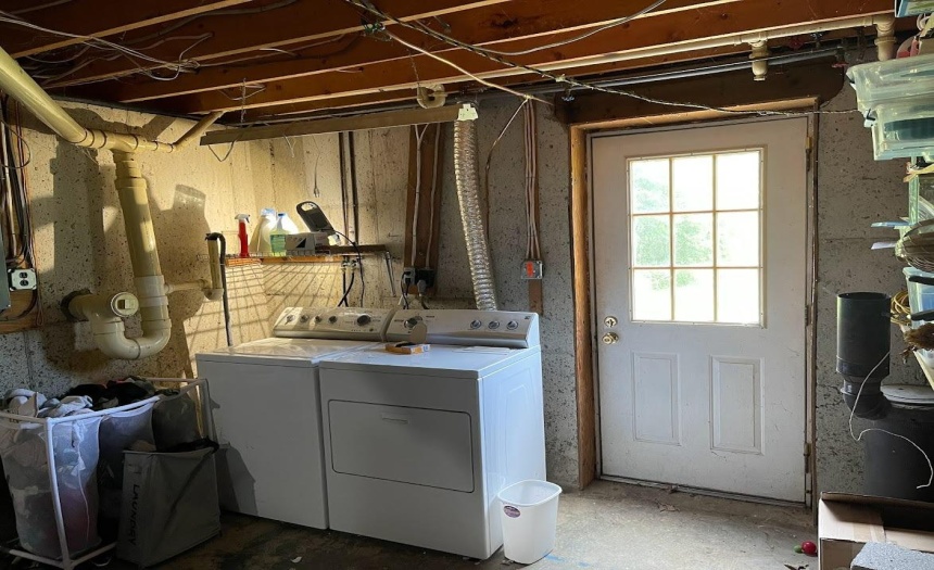 walk-out basement laundry area